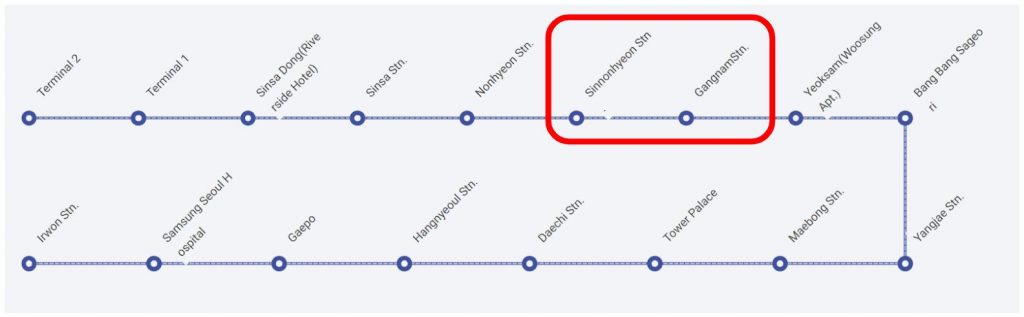 Airport Bus Route from Incheon airport to Gangnam