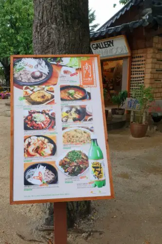 Korean restaurant menu in Nami Island