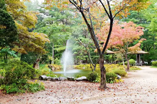 Nami Island garden and fountain