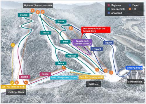 Mappa delle piste della stazione sciistica di Elysian Gangchon