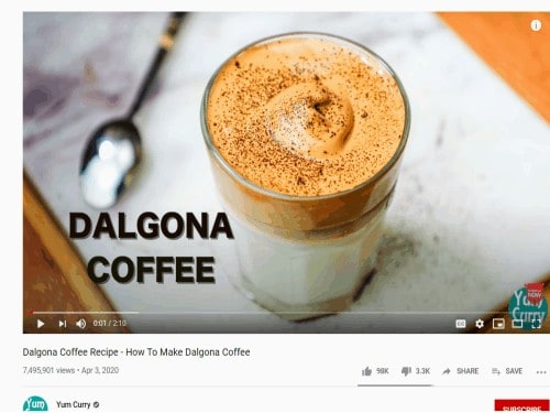 Dalgona coffee tutorial video.