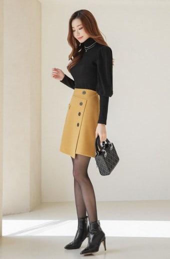 Wrap-Front Flap Buttoned Miniskirt