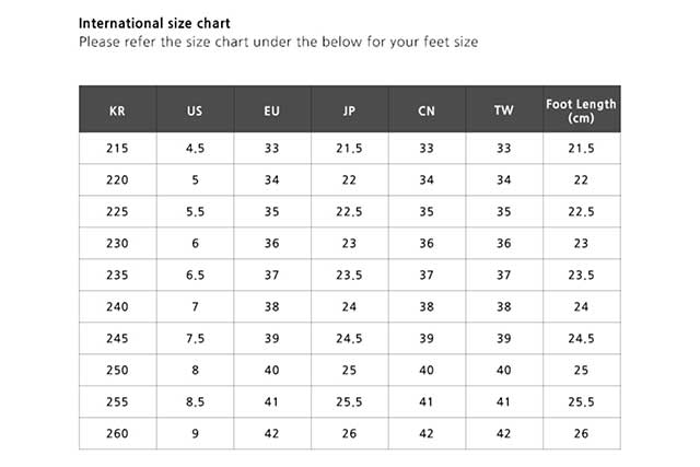 Shoe Size Chart Korea