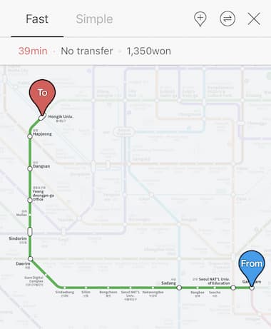 gangnam to hongdae