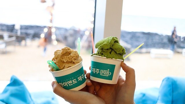 green soft-serve ice cream in a cup