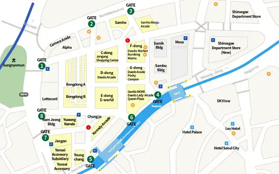 map of facilities at namdaemun traditional korean market in seoul