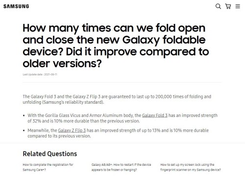 อายุการใช้งานบานพับของ Galaxy Z Flip 3