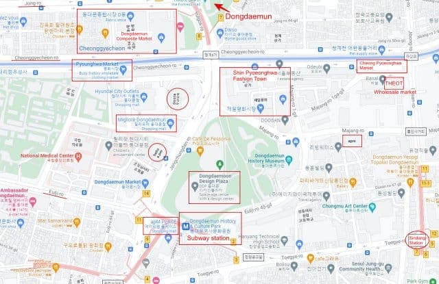 Mappa del mercato della moda di Dongdaemun