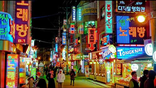 sinchon street at night