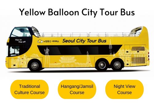 Bus turistico giallo della città di Baloon a Seoul