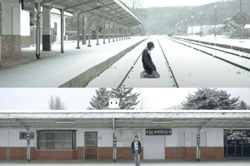 La stazione ferroviaria di Iryeong è ricoperta di neve