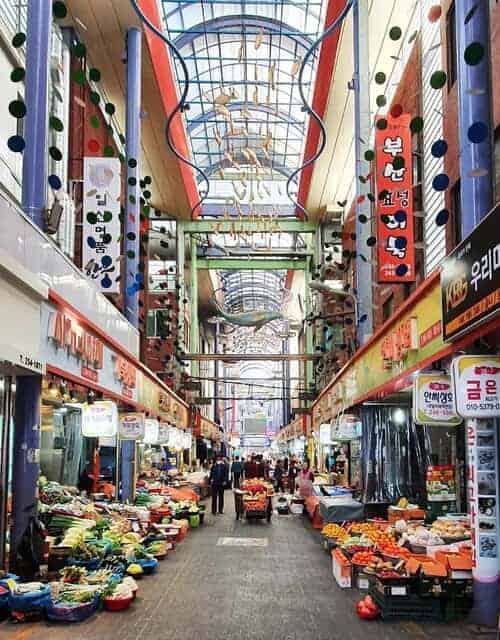 A picture inside of Bupyeong Kkangtong Market in Busan, South Korea.
