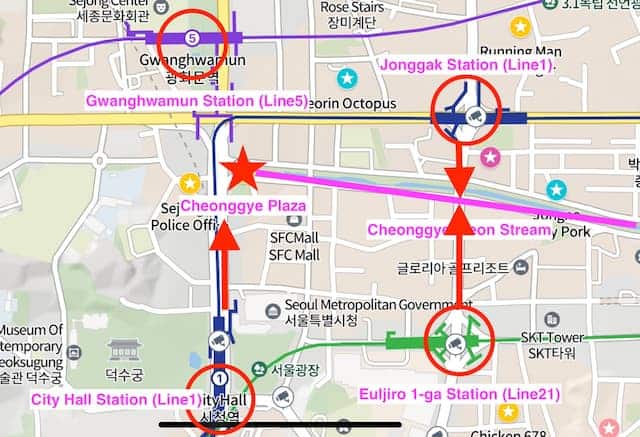 how to get to Cheonggyecheon stream in Seoul