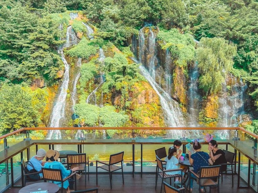 Stop by Cafe Pokpo for coffee with waterfall views